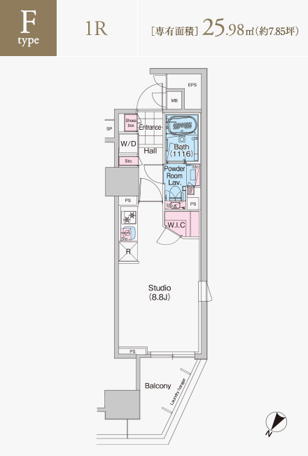 Fタイプ　1R　専有面積25.98平米（約7.85坪）